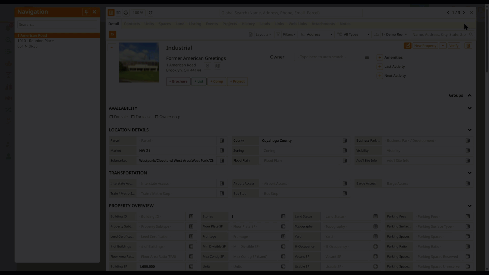 No more clicking through your Layouts when switching from Industrial, to Office, of Retail properties!