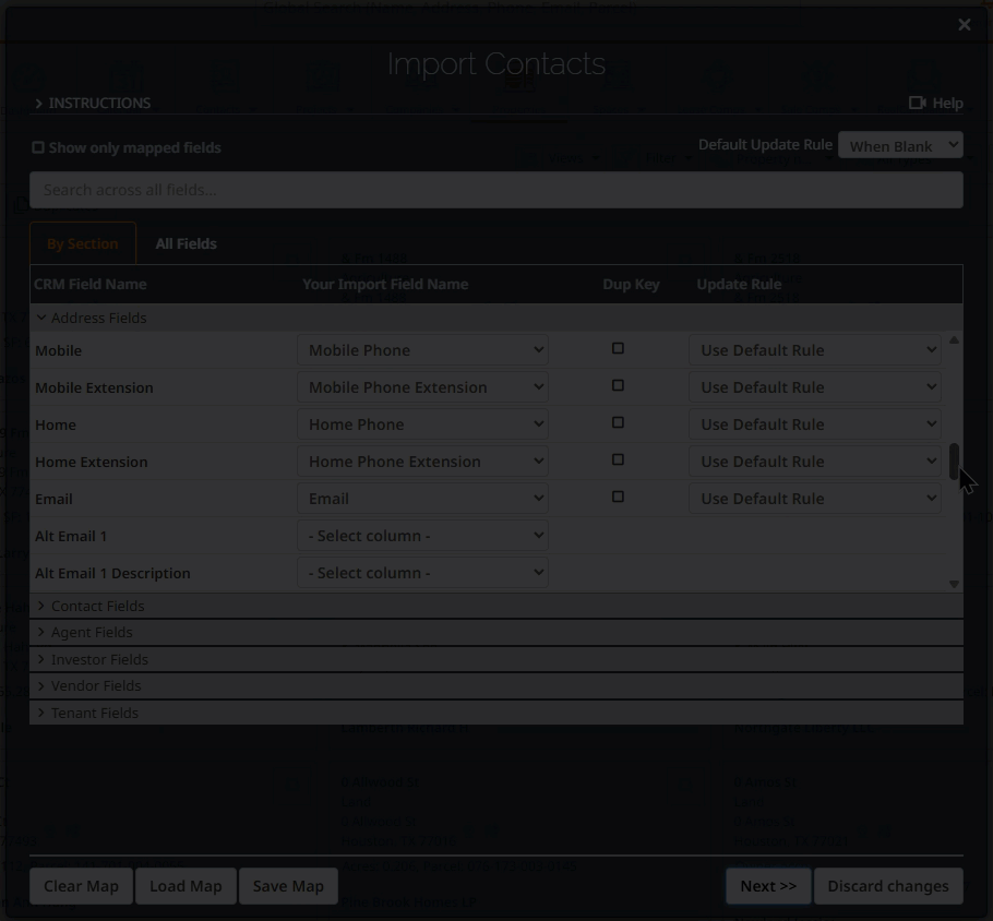  Alt Email 1, 2, 3 and Alt Phone 1, 2, 3 are available to Import, per Contact