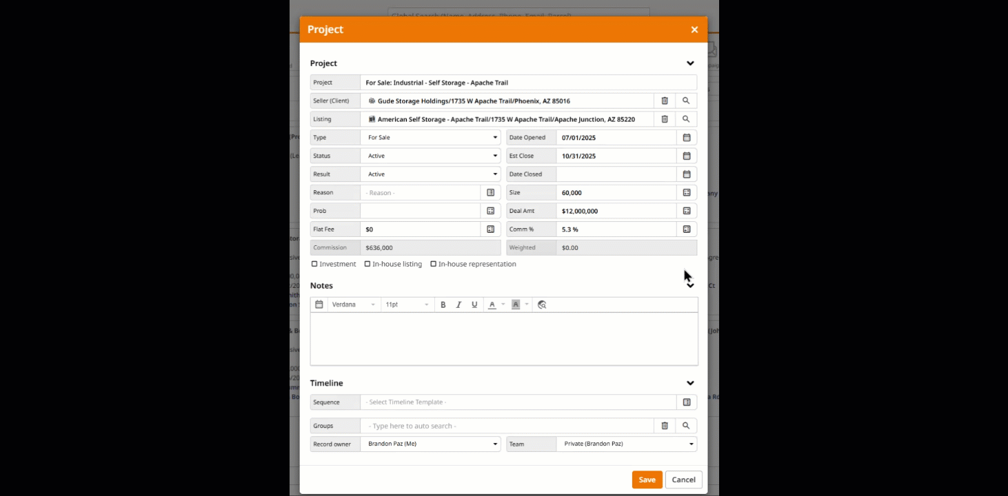 A New Project Showing Default Commission Participants